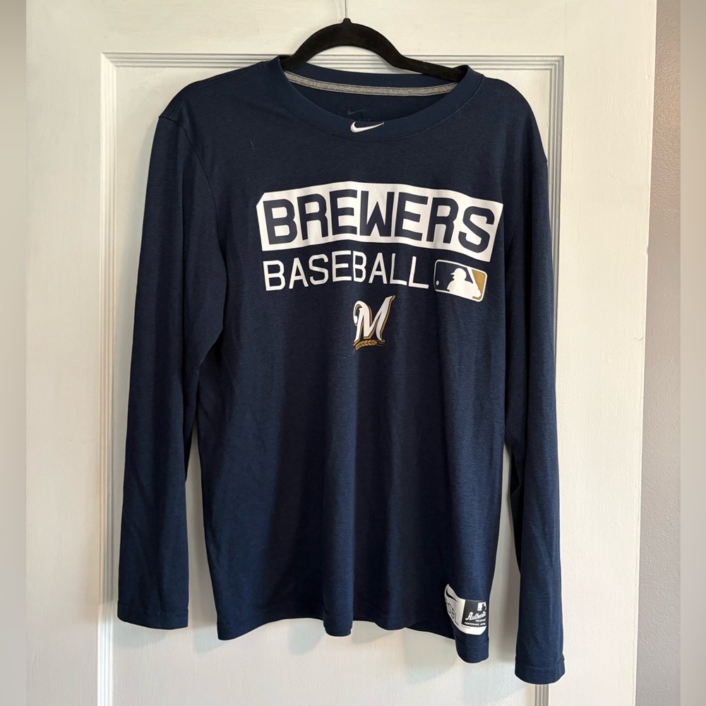 Men's Nike Dri-FIT Navy Milwaukee Brewers Long-Sleeve Shirt